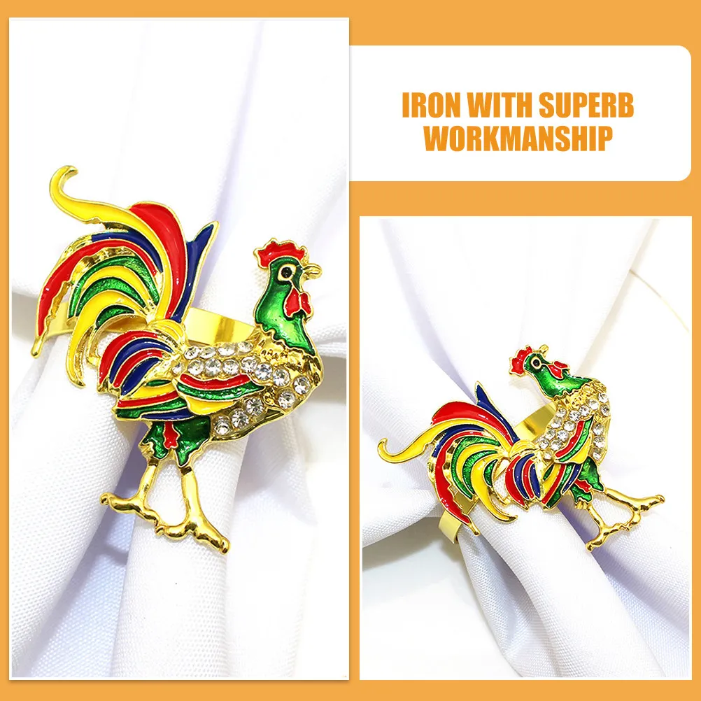 4Pcs Exquisite Metal Rooster Napkin Rings Sophisticated Dinner Table Decoration for Festive Celebration Wedding Banquet