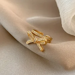 Vintage Bow Tie Zircon Adjustable Rings for Women Stainless Steel Gold Color Wedding Rings Female Aesthetic Jewelry