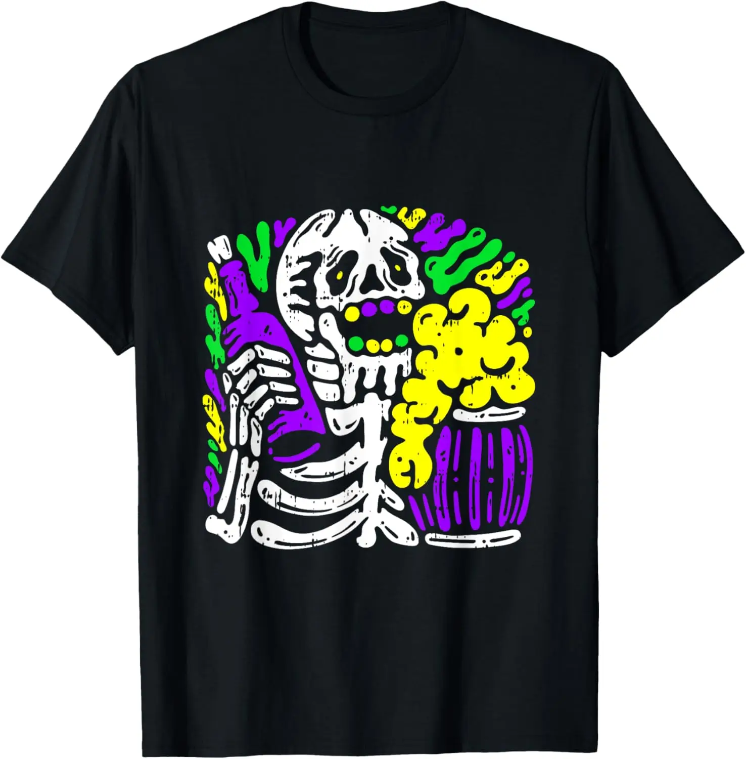 

Skeleton Mardi Gras Beer Barrel Graphic Tee Men's Breathable Short Sleeve Carnival Party T-Shirt