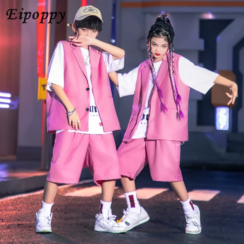 

Clothing Pink Sleeveless Blazer Jacket Baggy Shorts for Girl Boy Jazz Dance Costume Teenage Clothes