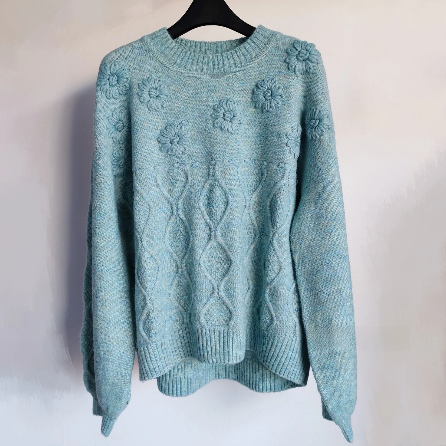 Pure Korean Sle Loose Strickpullover rund Ne Hooked Flower 3D Effect Winter Faion Damen Camere Strickwaren