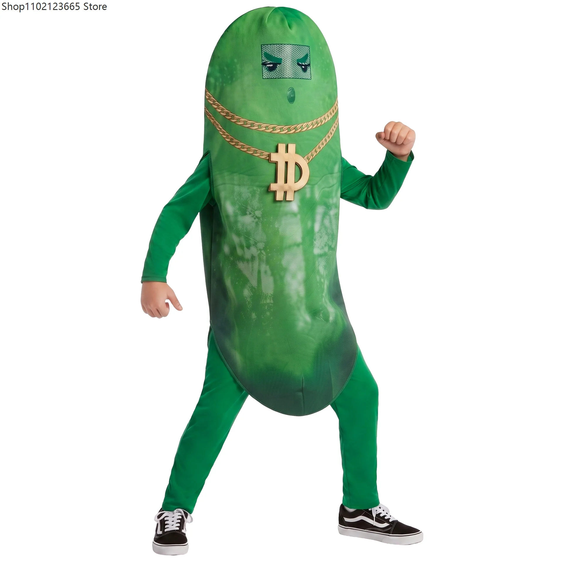 2026 Enfant Halloween Pickled Cucumber Role-playing Green Onesie Chicos Fun Cartoon Cucumber Party Stage Performance Costume