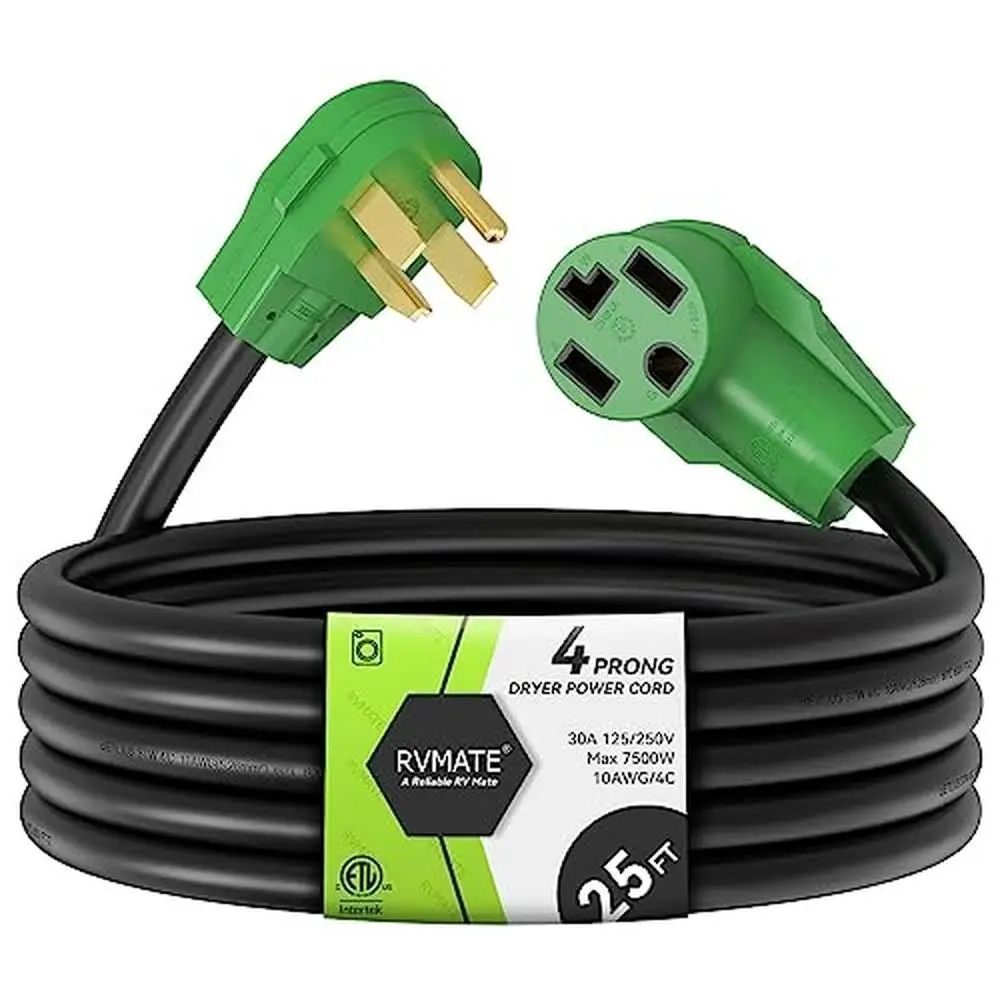 Dryer EV Extension Cord 4 Prong NEMA 14-30P to 14-30R 25FT 30A 125V/250V Waterproof PVC Jacket Superior Performance Safe