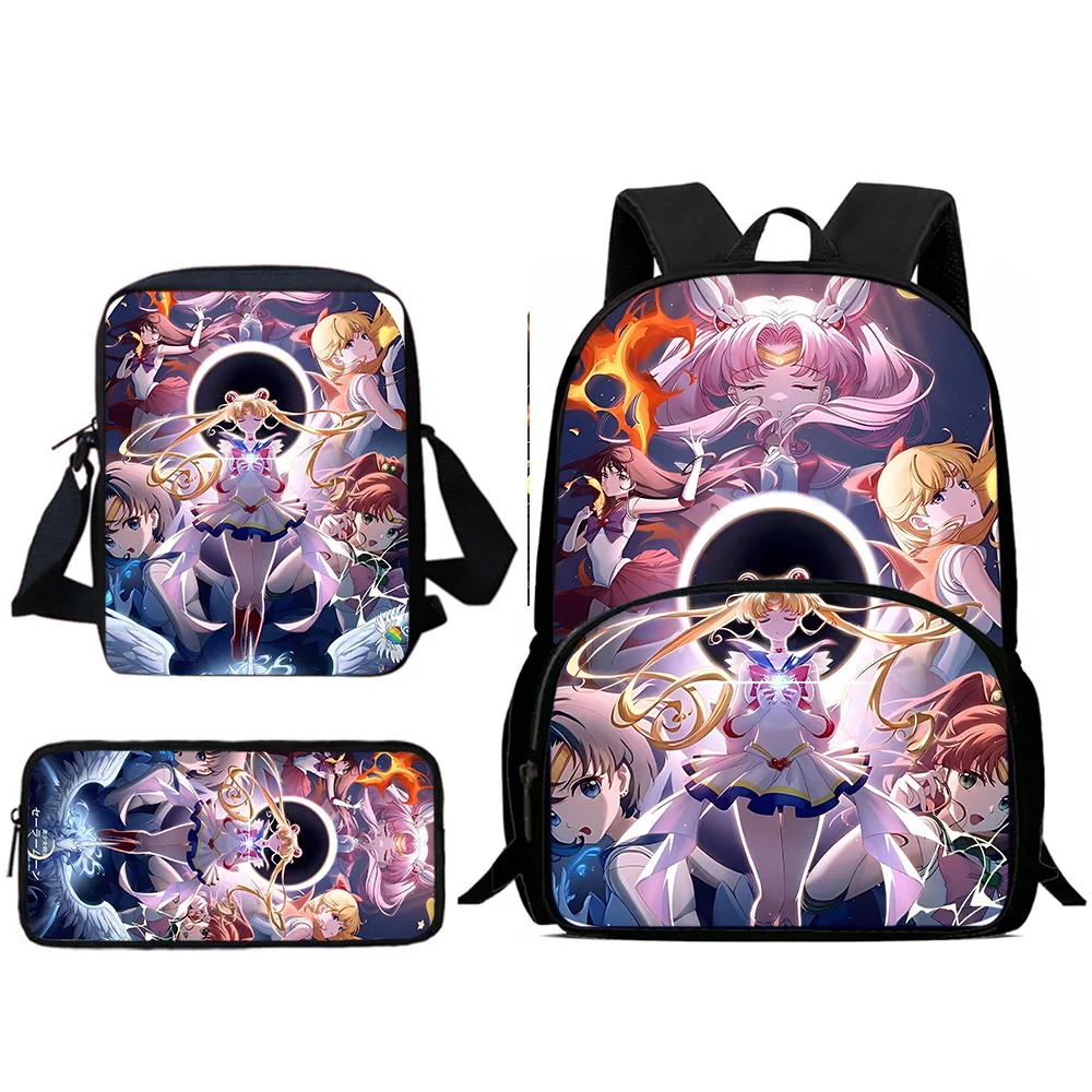 3Pcs Set  Anime Sailors Moons Child Backpacks Shoulder Bag Pencil Case Pupil Large Capacity School Bags for Boys Girls Best Gift