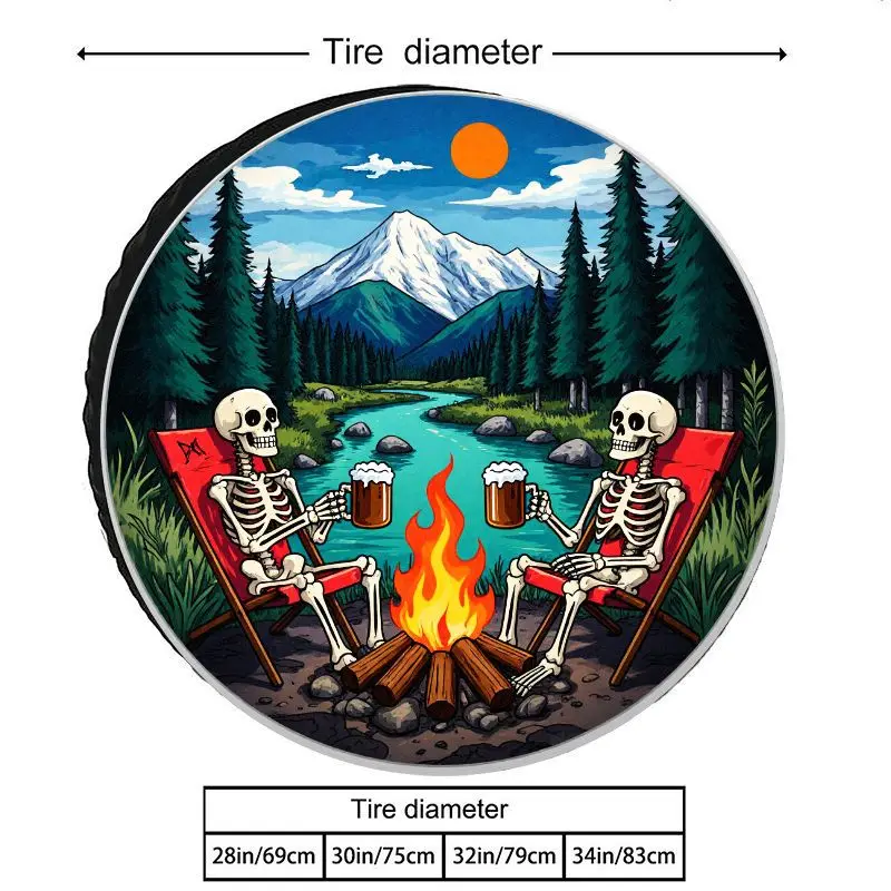 Outdoor Fun Skeleton Beer Campfire Polyester Spare Tire Cover, Universal Tire Cover For Cars And Off-Road Vehicles, Dustproof, S