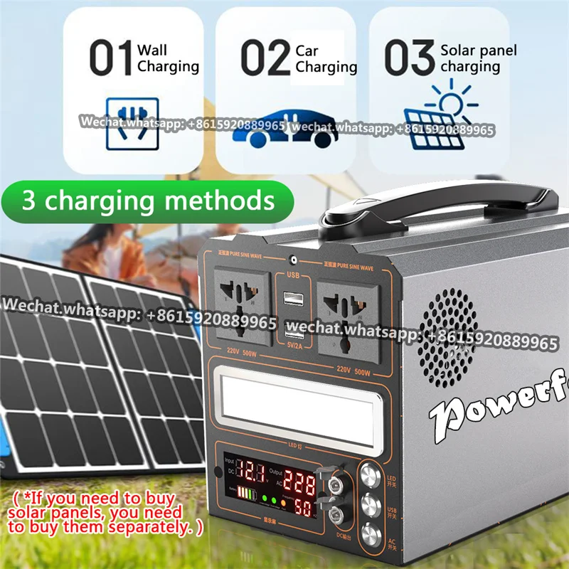 110v 220v500w/1000w/2000w camping emergency home outdoor solar power bank power generator battery energy storage system USB