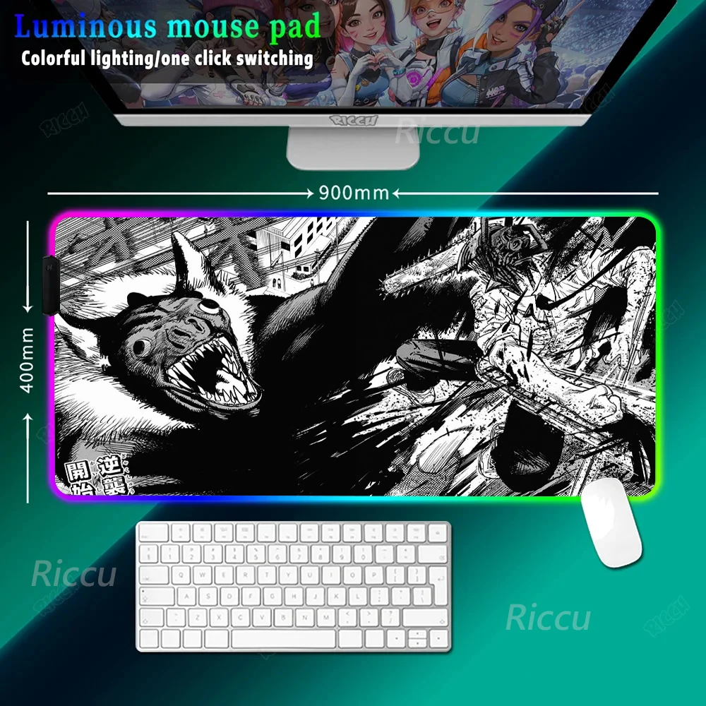 Hot selling item Chainsaw Man Anime HD printing RGB Gaming Keyboard LED Light Desks Pad For XXL Large game accessories Mouse Pad