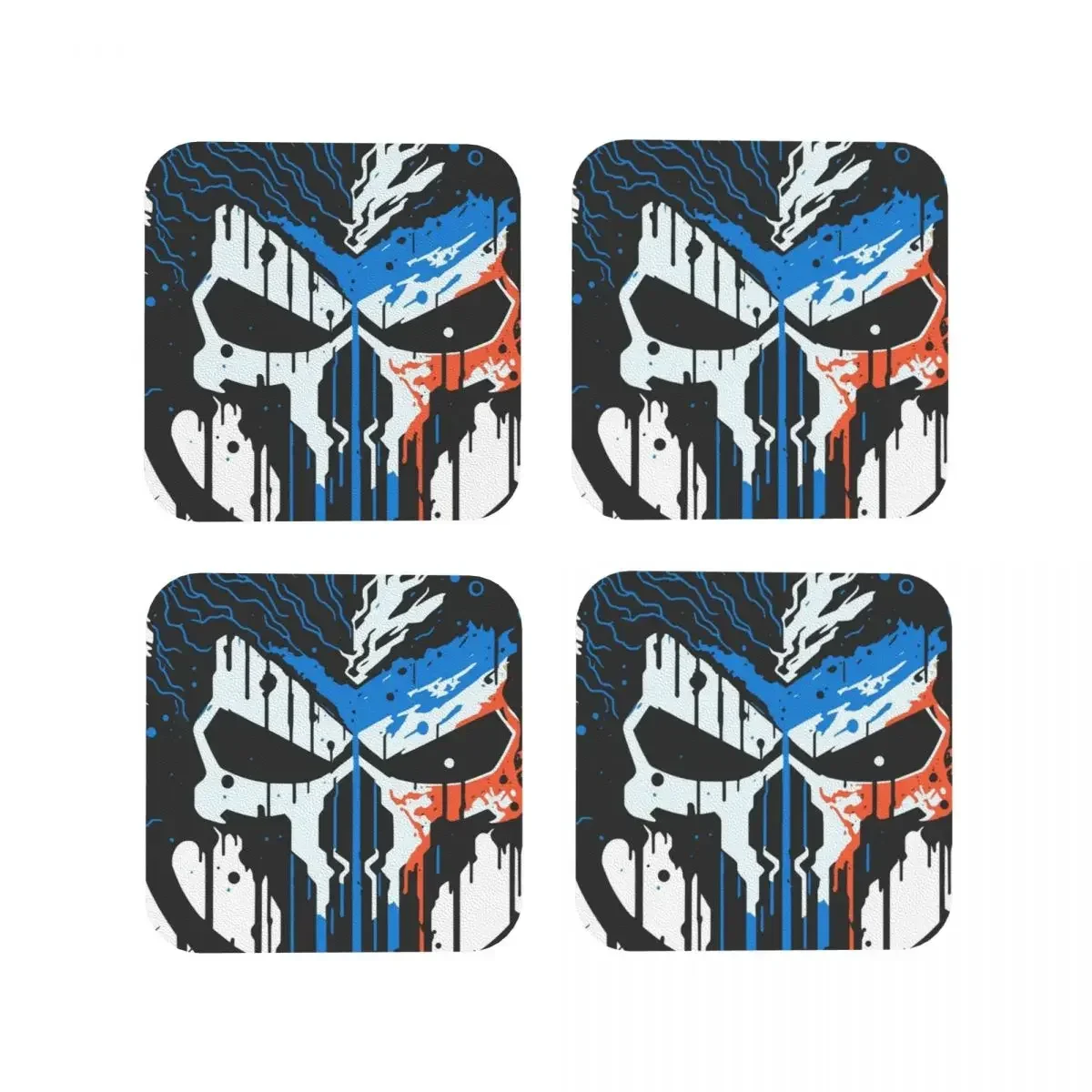 

Fierce Punisher Art Coasters Kitchen Placemats Non-slip Insulation Cup Coffee Mats For Decor Home Tableware Pads Set of 4