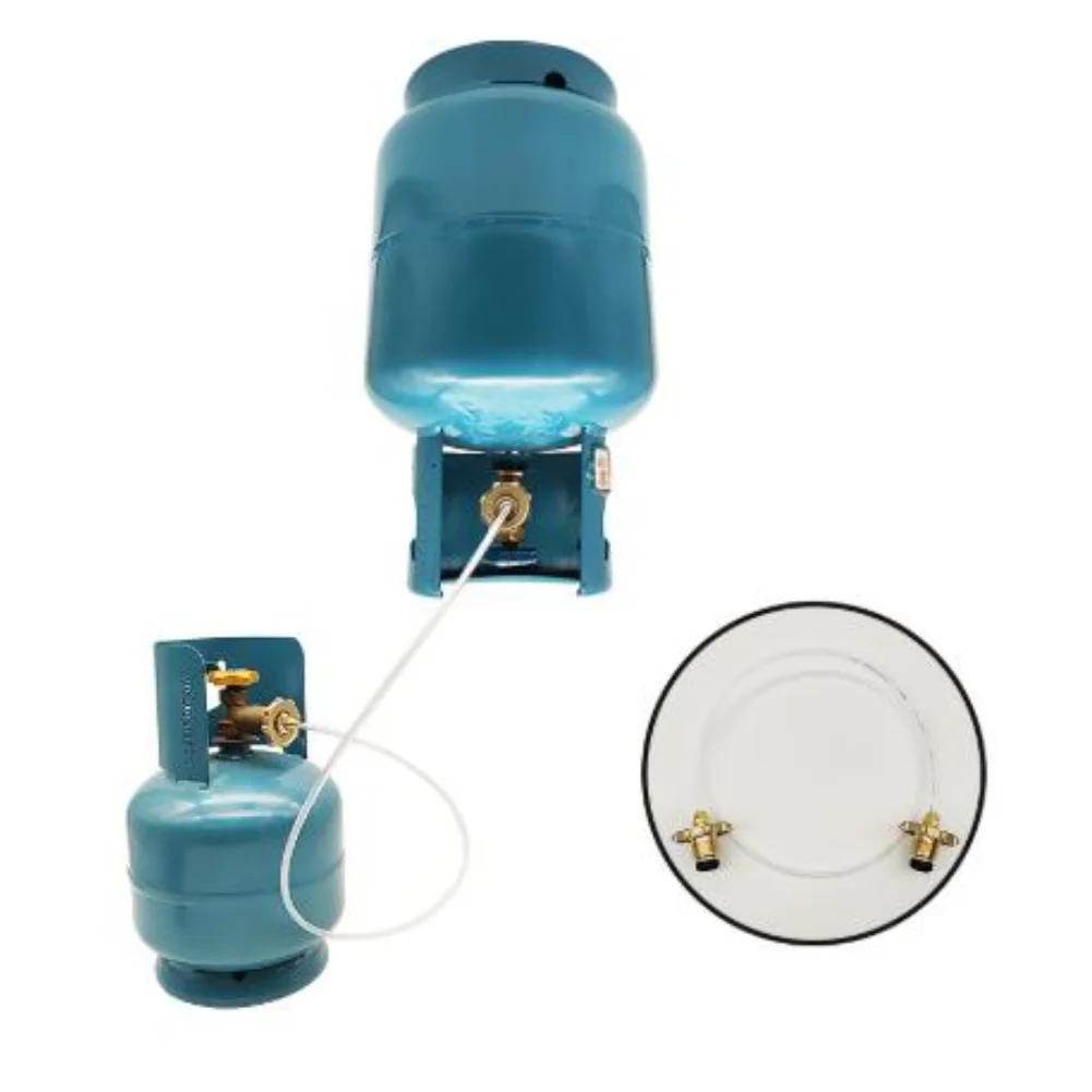 Inflation Adapter with Venting Feature for Long Flat Gas Canisters European Compatibility Copper Aluminum Alloy and PU Hose