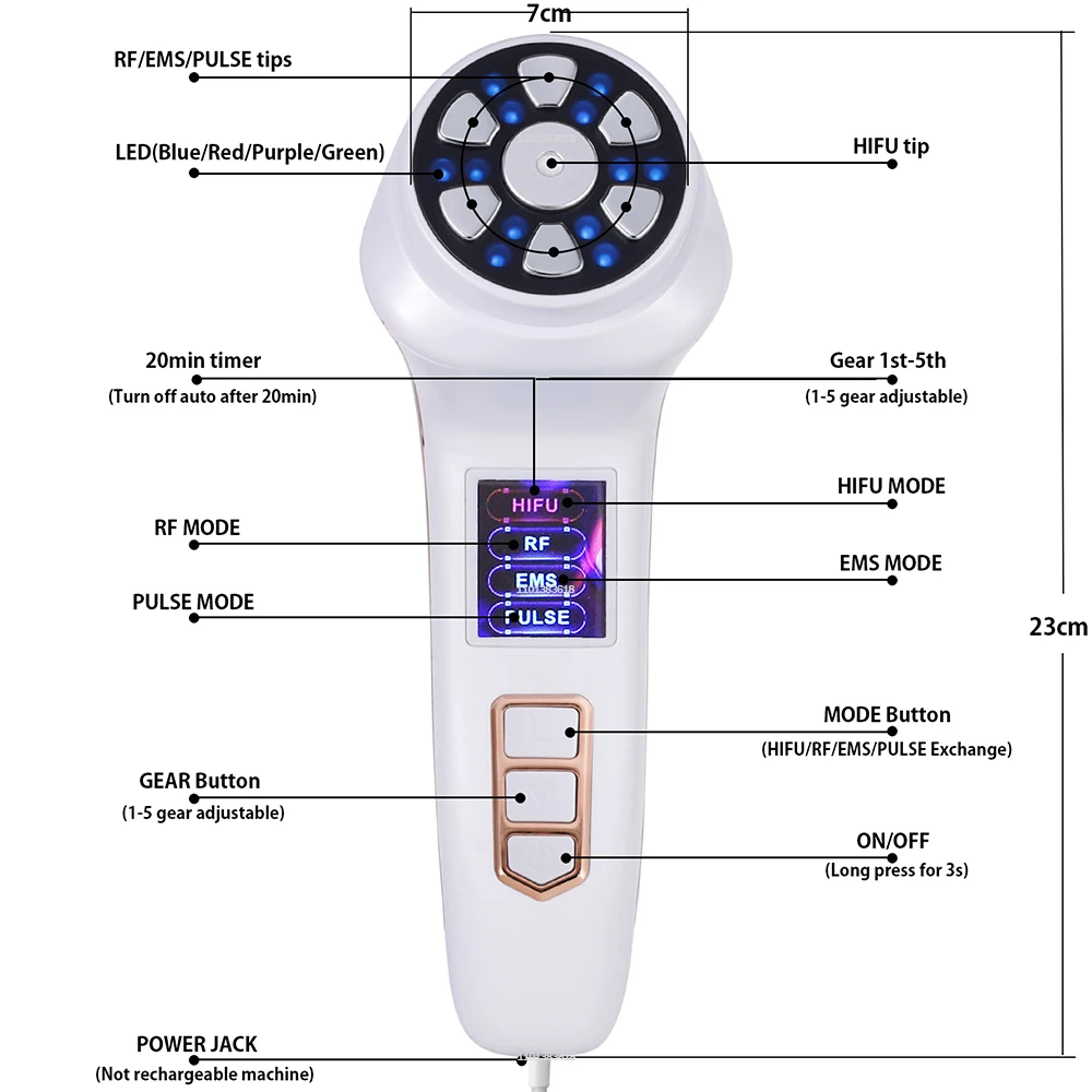 Mini Hifu Maschine RF Ems Puls LED 4-in-1 Hauts traffung Straffung 3. feine Linie reduzieren das Heben schlaffe Haut