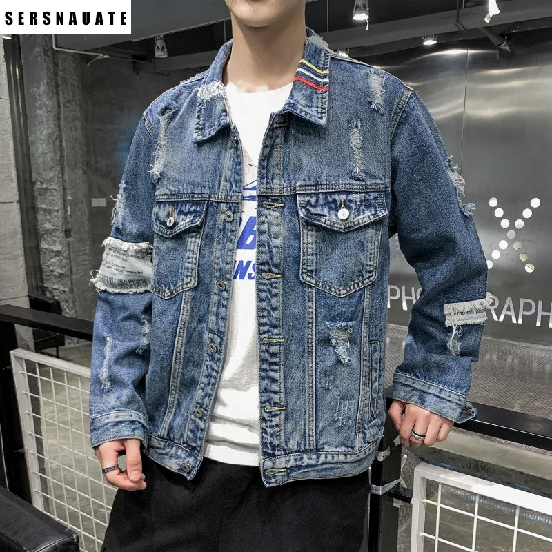 

Teenagers Denim Jacket Men's Jacket Autumn 2022 New Casual Ripped Hole Youth Fashion Brand Slim Casual Jacket Men's Clothing