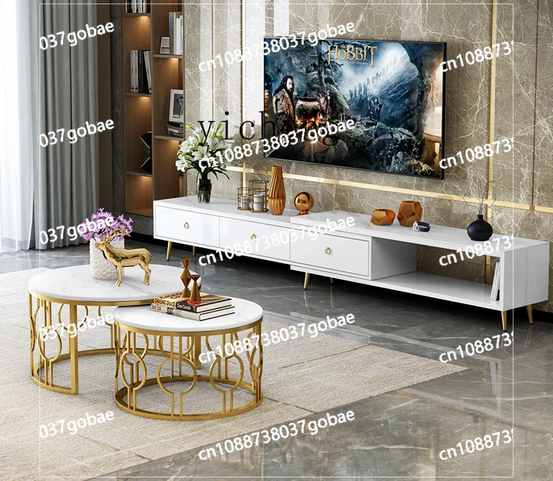 Zk Stone Plate TV Cabinet and Tea Table Combination Modern Simple Small Apartment Living Room Internet Celebrity Home TV Stand