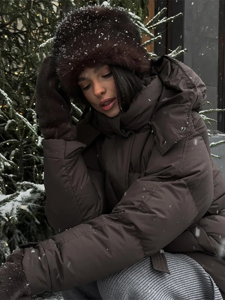 겨울 따뜻한 후드 코튼 재킷 여성 패션 스탠드넥 지퍼 긴 소매 레이스업 코트 2025 여성 시크 캐주얼 아우터웨어