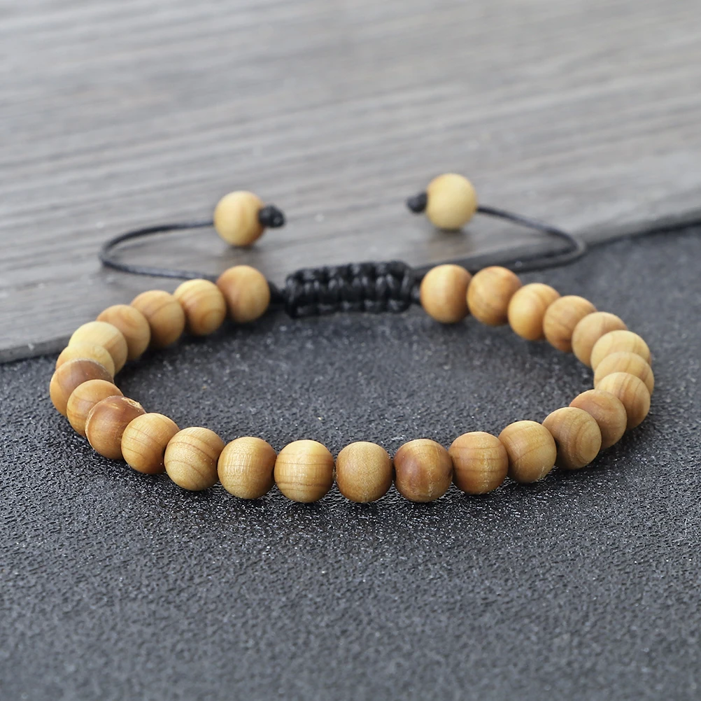 Men\'s Buddhist Rosary Wood Beads Chain Meditation Bracelets 6 8 10mm Natural Cypress Wood Beads Bracelet Handmade Jewelry Gift