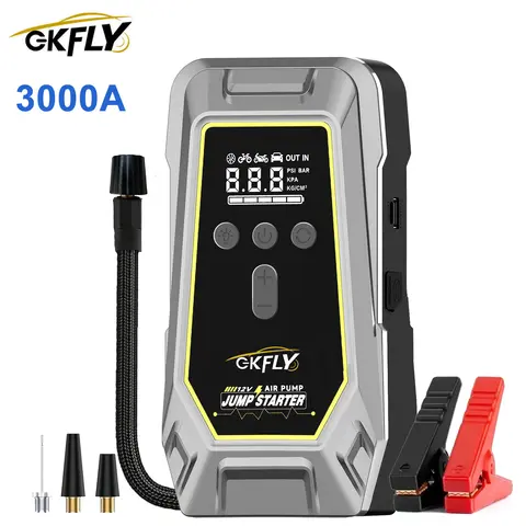 GKFLY 4 In 1 자동차 점프 스타터 보조베터리 공기 압축기 팽창기 펌프 3000A 휴대용 10000mAh 자동차 배터리 충전기 부스터