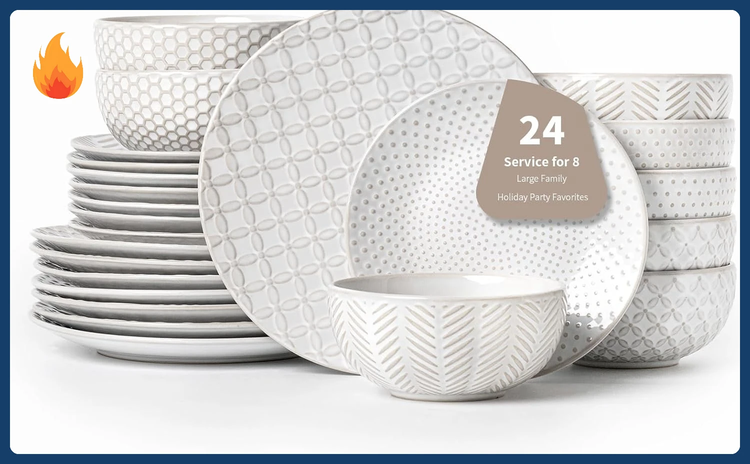 

24 Piece Dinnerware Sets for 8, Premium Stoneware Plates and Bowls Sets, Microwave & Dishwasher Safe, Elegant Dishes for Enterta