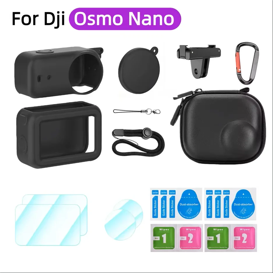 

For Dji Osmo Nano camera accessories, silicone case/screen protector/camera carrying case/lens case/magnetic base
