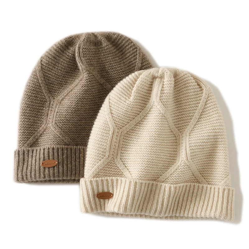 

100%Quality Cashmere Hats For Women Outdoor Keep Warm Winter Hat Casual Ribbed Knitted Beanies Hats Female Solid Color Skull Cap