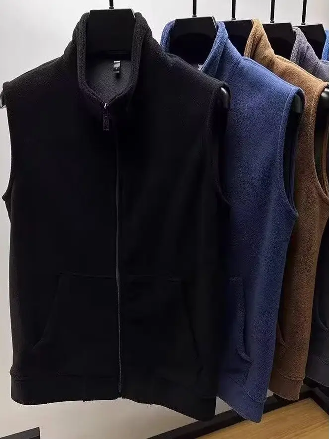 Thickened Double-Sided Fleece Stand-Collar Vest Men's Jacket Sleeveless Warm Autumn Winter Fashion Zipper Closure  Color