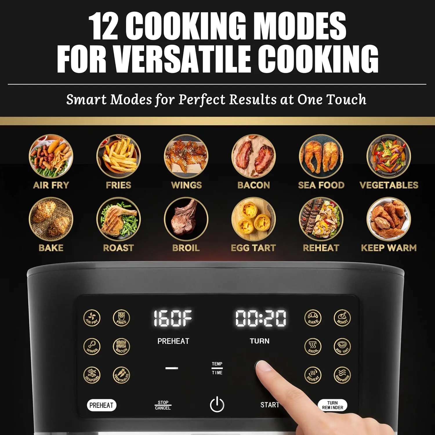 Glass Air Fryer 4.5 Quart 12-in-1 Non-Toxic Programmable Time & Temperature Dishwasher-Safe Glass Basket PFOA & PFAS