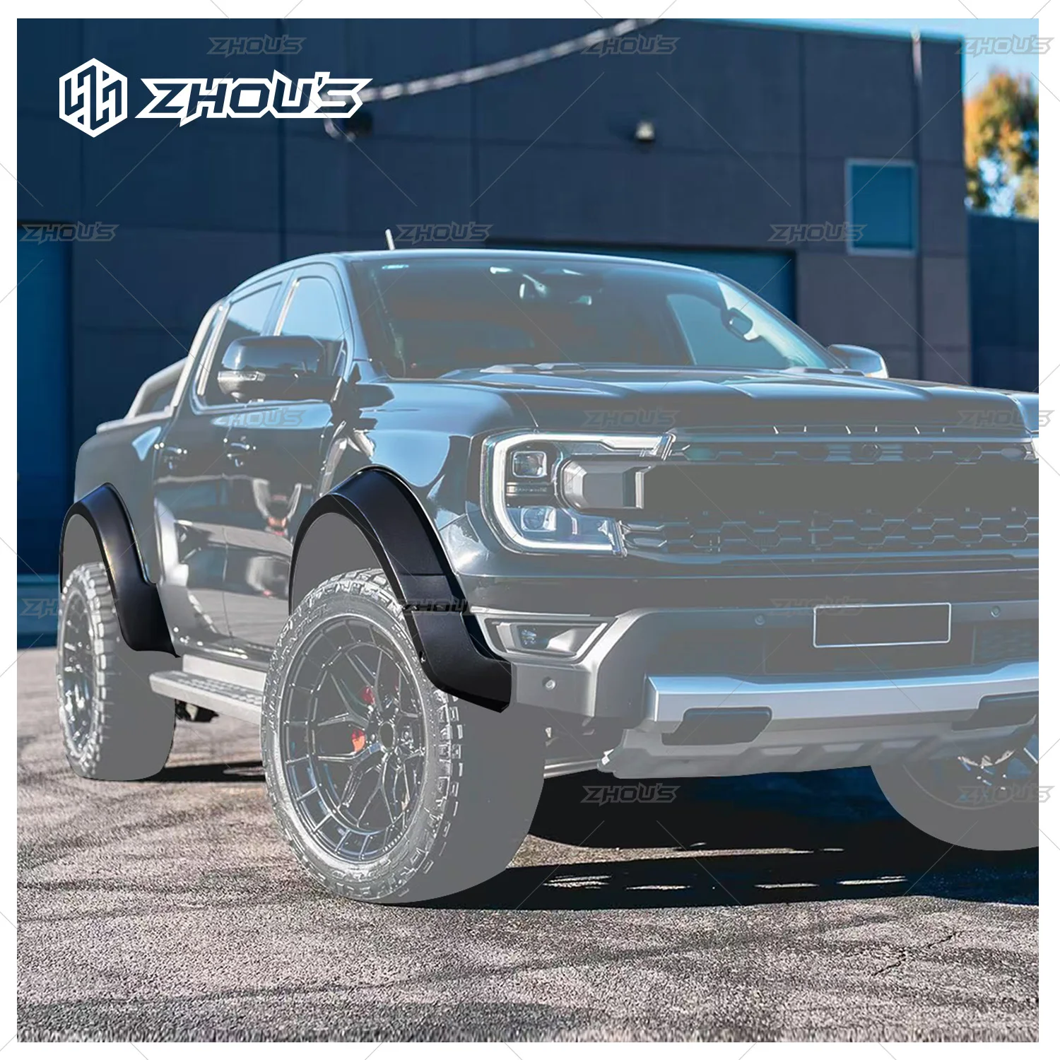 

Car Exterior Accessories Modification Upgrade Matte Black Wide Body Wheel Arches Fender Flares for Ford Ranger Raptor 2023