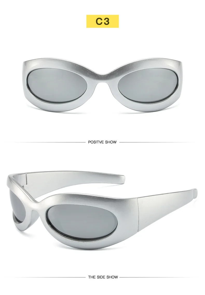 Übergroße Y2K-Sonnenbrille für Damen, trendig, großer Rahmen, Vintage-Sonnenbrille, modisch, futuristisch, Punk, Silbertöne, 2000er-Jahre – Detail 7