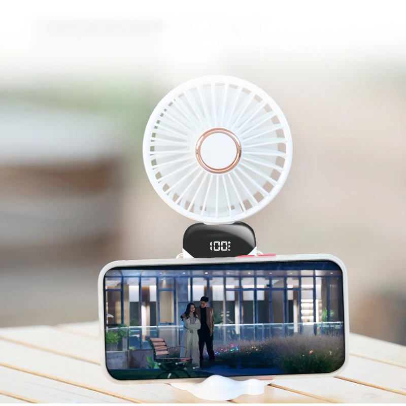 USB Handheld Mini Fan Foldable Portable Neck Hanging Fan 5 Speed USB Rechargeable Fan with Phone Stand & Display Screen 5 Colors