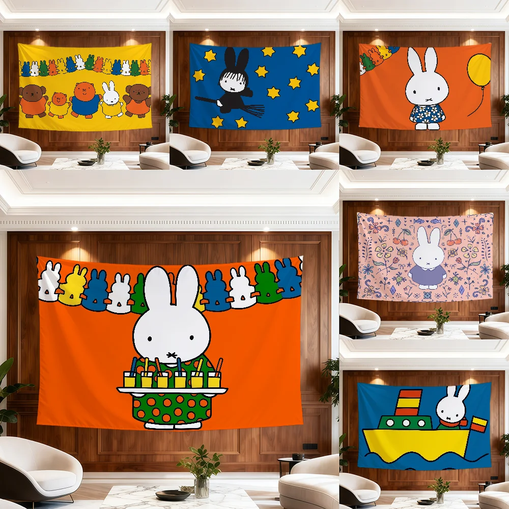 Cawaii Rabbit M-Miffy N-Nijntje Birthday Flag Room Dorm Camping Party Hogar Garage Living Room Bedside Wall Decor Banner Gift