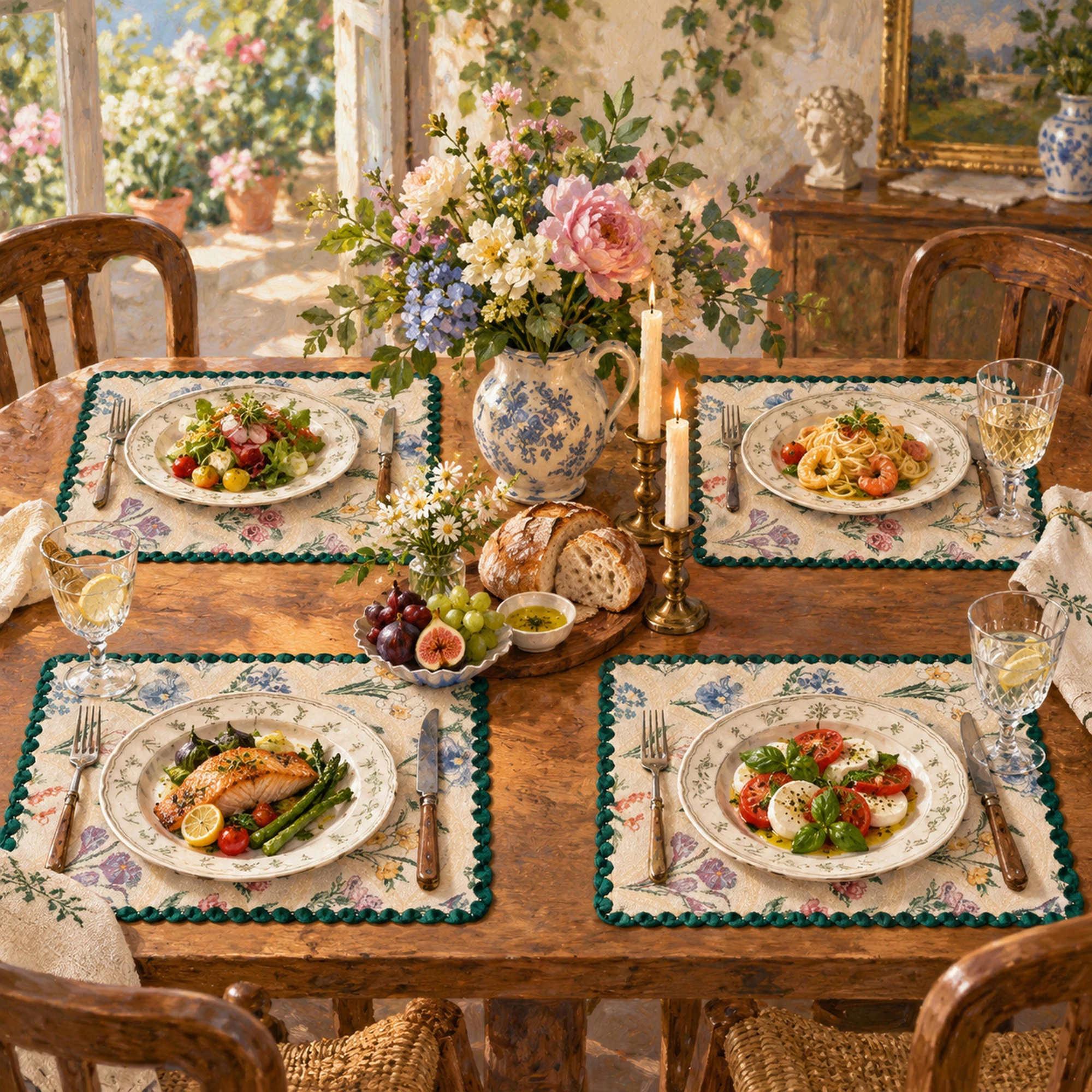 Floral Place Mat Vintage Rectangular Dinner Table Mats for Home Kitchen