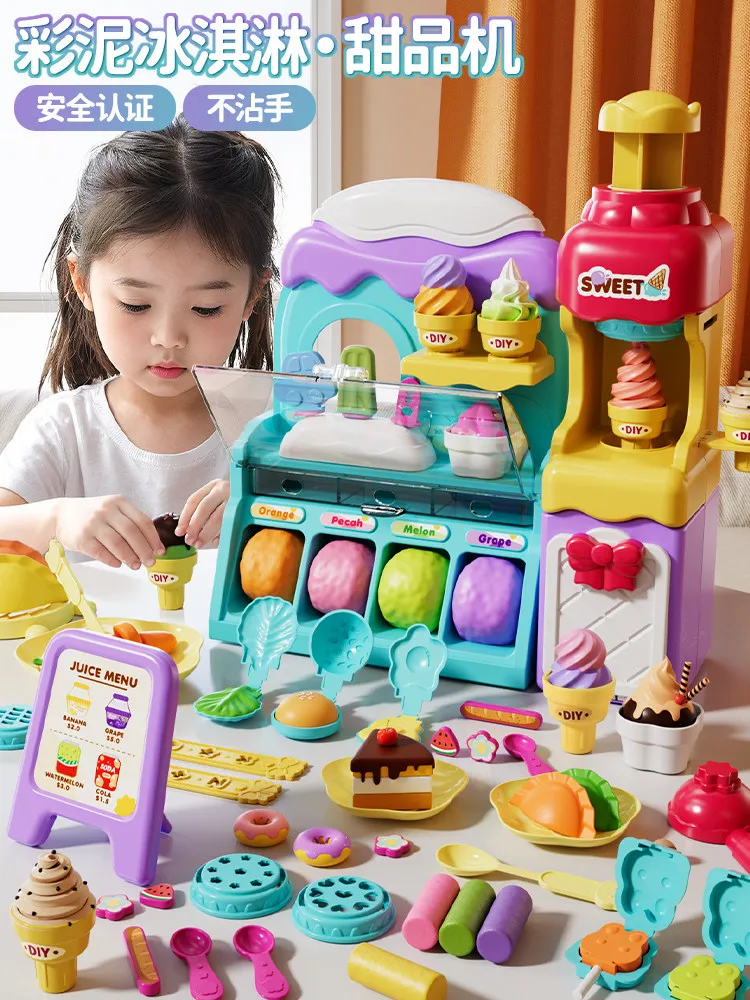 Macchina per Gelato in Pasta Modellabile per Bambini, Giocattolo Educativo per Negozio di Dolci, Gioco di Ruolo per Bambine, Sicuro e Antiaderente, Regalo Sorpresa per Festival e Compleanni
