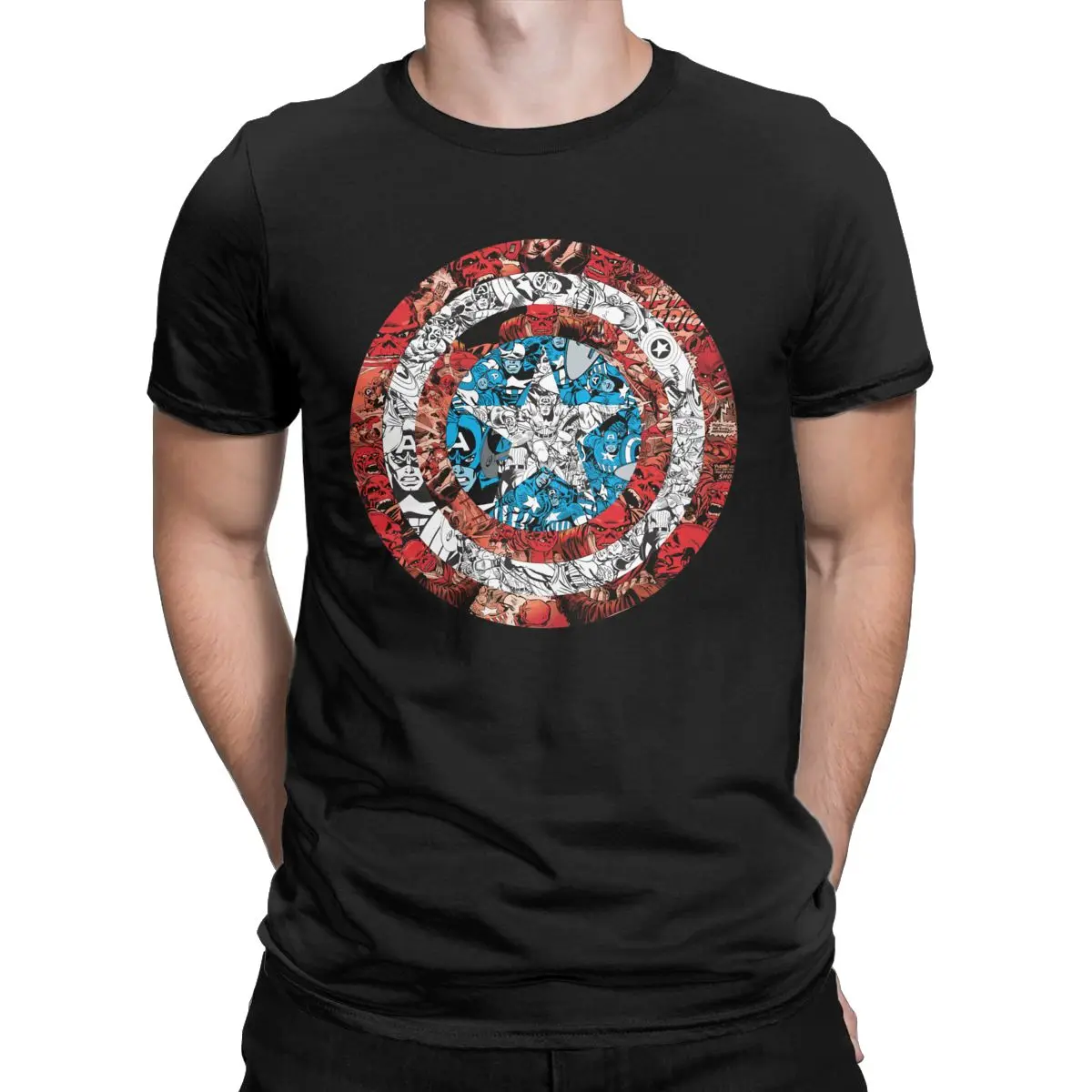 

Men's Disney Marvel Captain America Comic Shield T Shirt 100% Cotton Clothes Short Sleeve Tee Shirt New Arrival T-Shirts