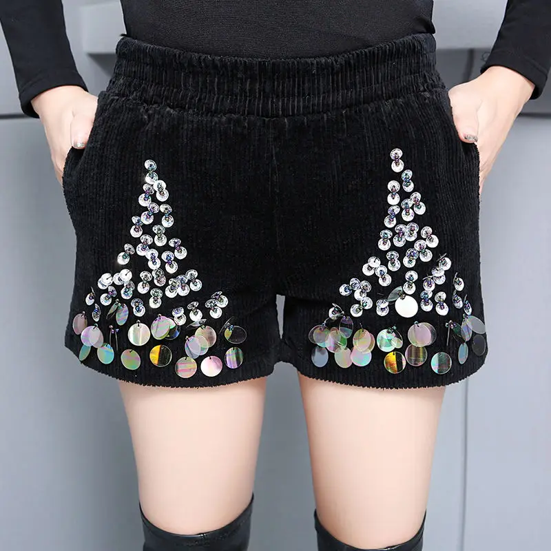 New Autumn and Winter Corduroy Heavy Sequin Shorts Versatile Wide-leg Casual Pants Loose Outer Boot Pants