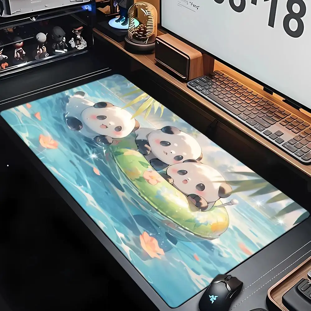 

Коврик для мыши с милой пандой Kawaii, большой коврик для компьютерной офисной игры, настольный коврик XXL, резиновые противоскользящие коврики для клавиатуры с прошитыми краями, длинные настольные коврики