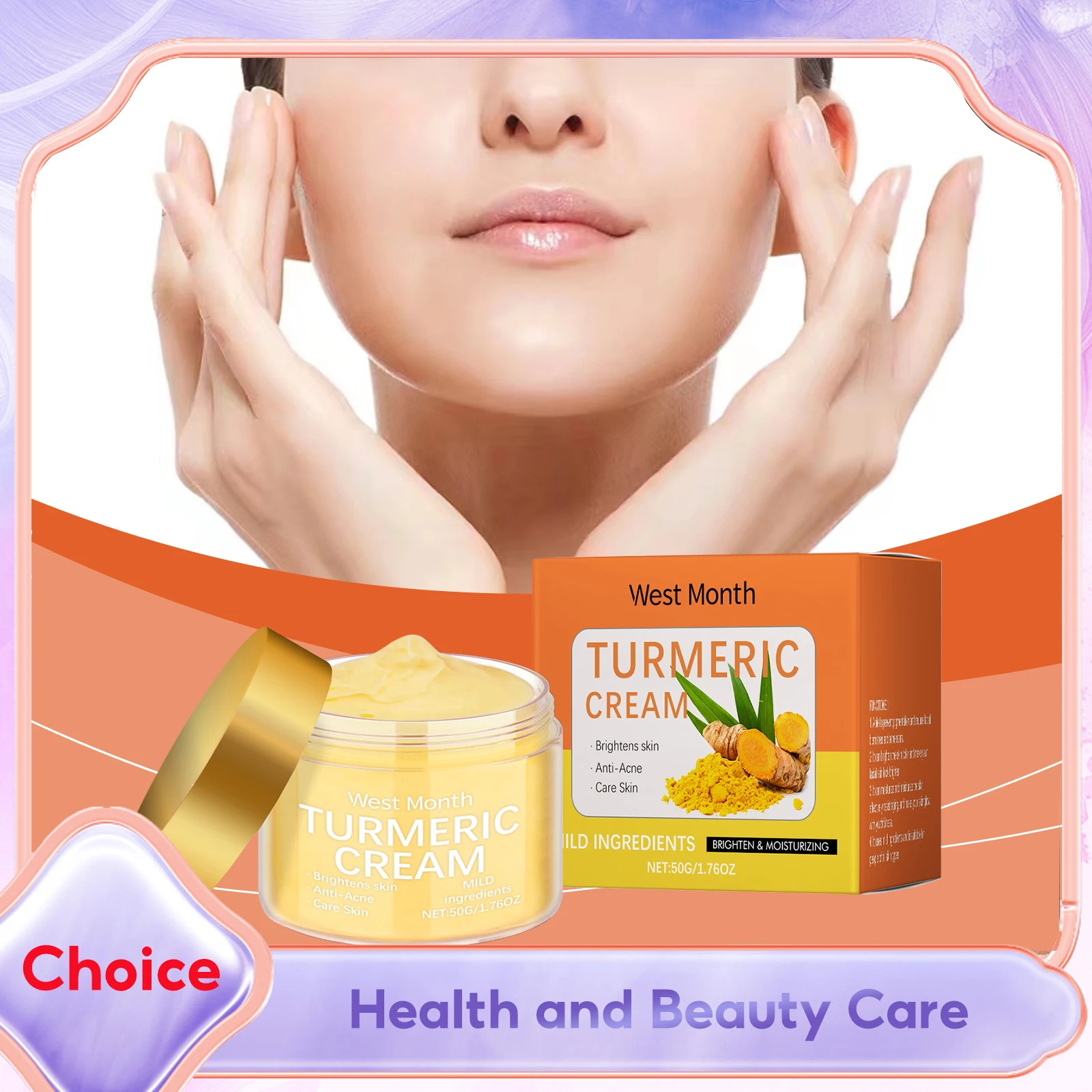 

Turmeric Face Cream Glowing Skin Anti Acne Even Tone Clear Scar Sun Damage Moisturizer Vitamin E Nicotinamide Brightening Lotion