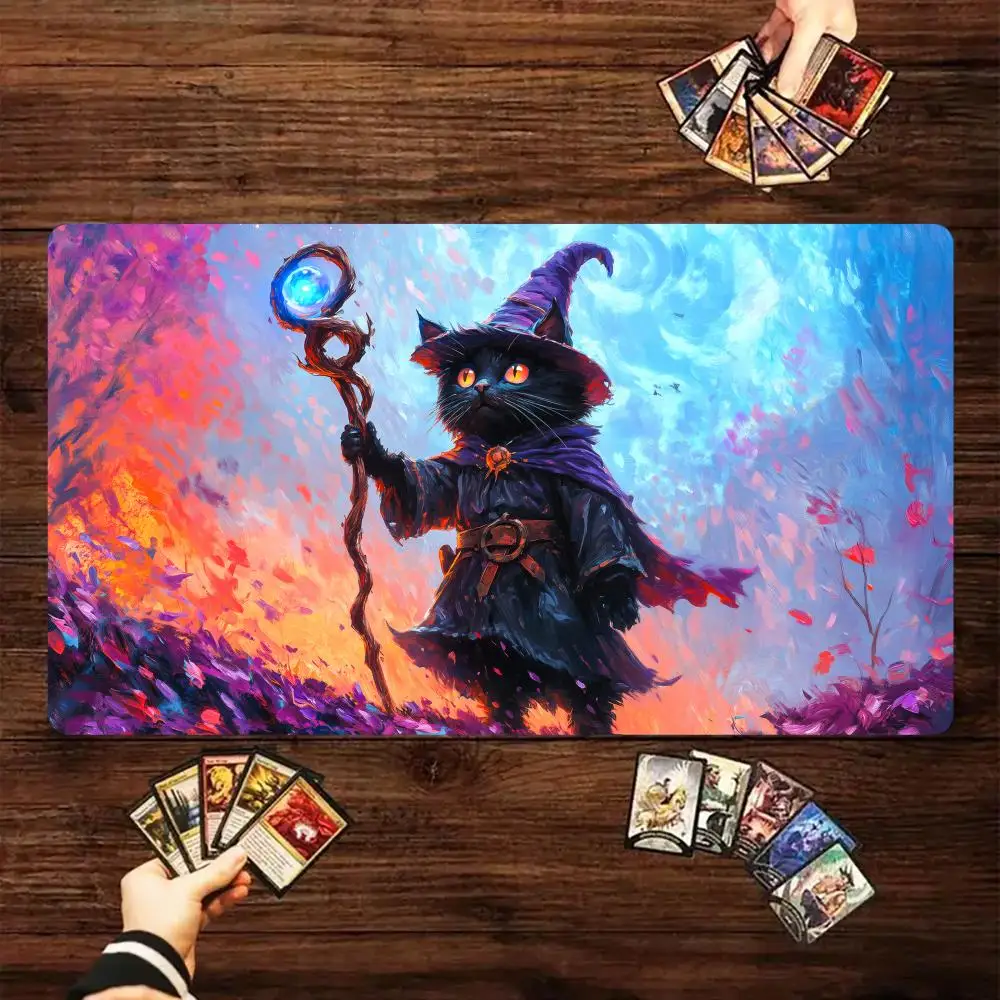 Fantasy Black Cat Wizard Magic Card Battle Mat TCG Playmat Anti-slip Base 35X60CM Gathering Gaming Mats Board Game Mat for TCG