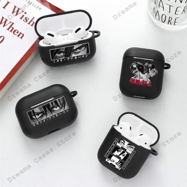 Étui pour écouteurs Attack on Titan pour Airpods 3 2 1, housse de téléphone de sauna Bluetooth sans fil, étuis Shingeki No Kyojin Anime, noir doux