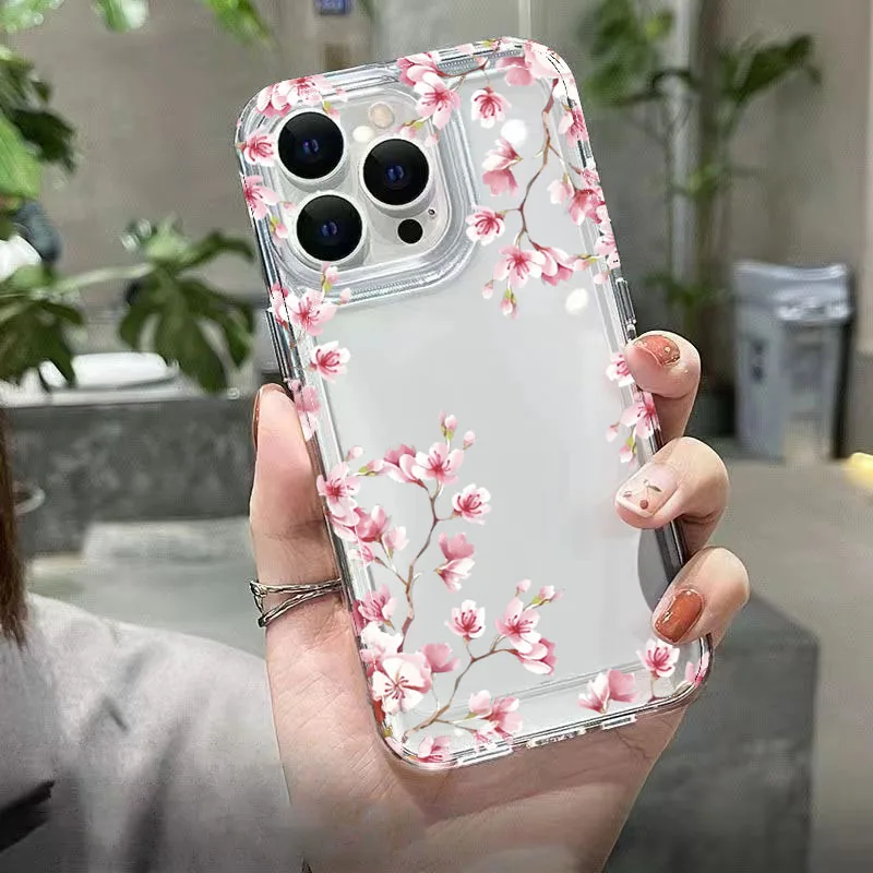 Funda de teléfono transparente con diseño de flor rosa para iPhone 17 Pro Max 16 15 14 13 12 11 XS X XR 7 8 Plus 16E, funda suave de TPU a prueba de golpes
