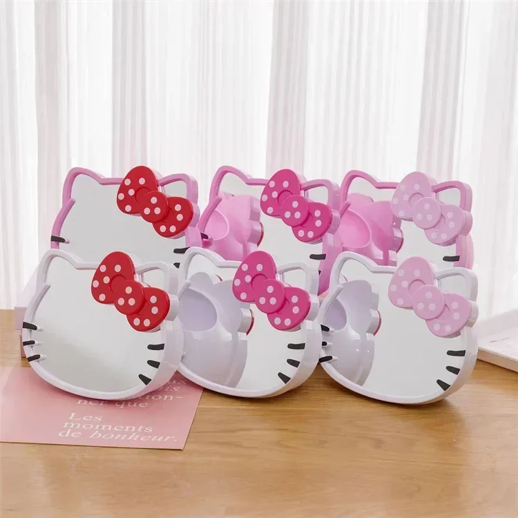 Sanrio-化粧ブラシ,かわいい漫画,猫の頭の形,誕生日プレゼント,カワイイ用のデスクミラー収納ボックス