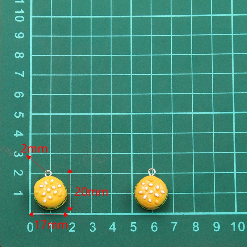 10Pcs 17*20mm Cute Resin Hamburger Sandwich Charms Pendants Patch For DIY Earrings Key Chains