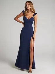 Articat Elegant Sleeveless High Slit Bodycon Party Club Evening Dress Women Pleated High Waisted Vestido Sexy Slim Long Dress
