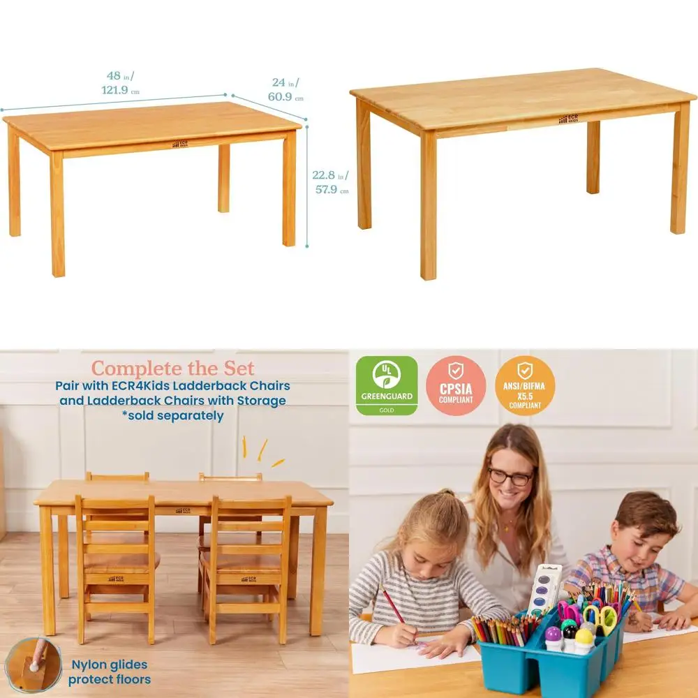 

24 x 48 Rectangular Solid Hardwood Kids Table with 22 Legs