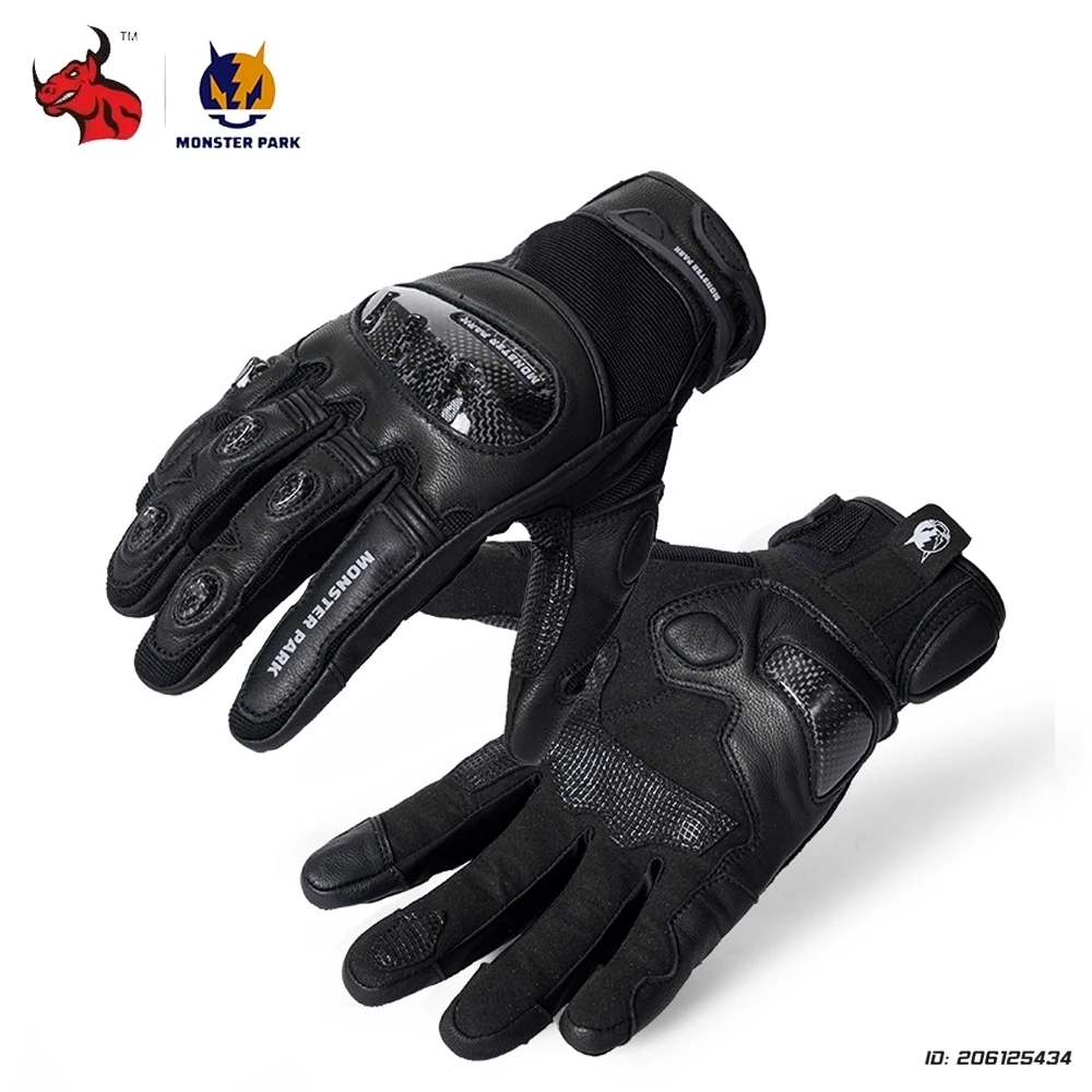 

Motorcycle Protect Leather Unisex Moto Touch Screen Breathable Motocross Riding Carbon Fiber Shell Riding Full Finger Gloves