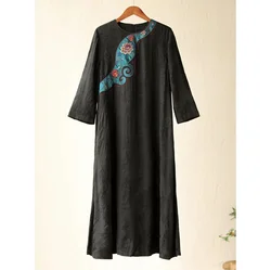 Chinese style robe dresses Black 60 natural silk 40 rayon jacquard Long dress National style embroidery spring clothing