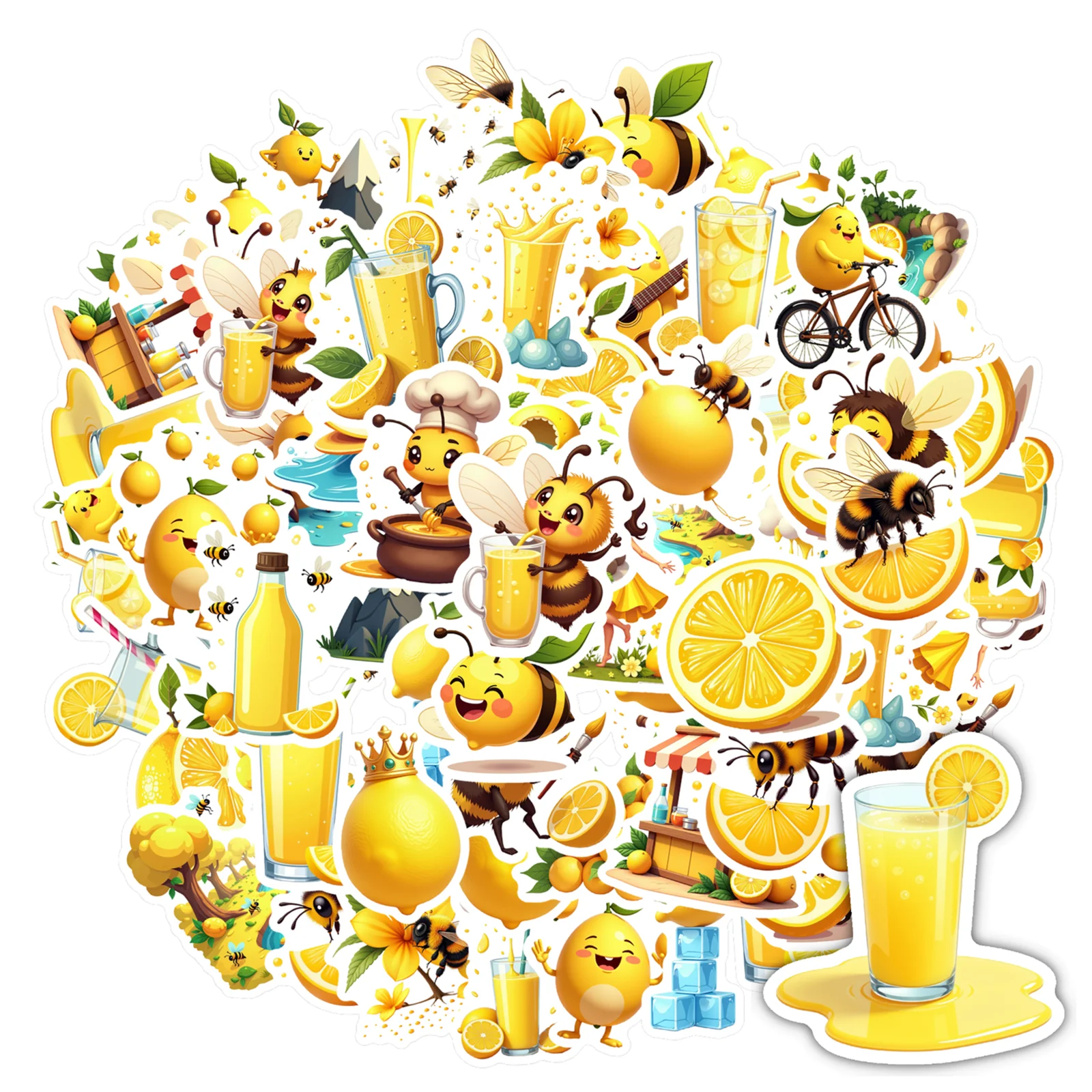 35pcs Cartoon Bee Stickers Playful Lemon Animal Stickers Stationery Stickers For Guitar DIY Bicycle Skateboard Laptop Luggage