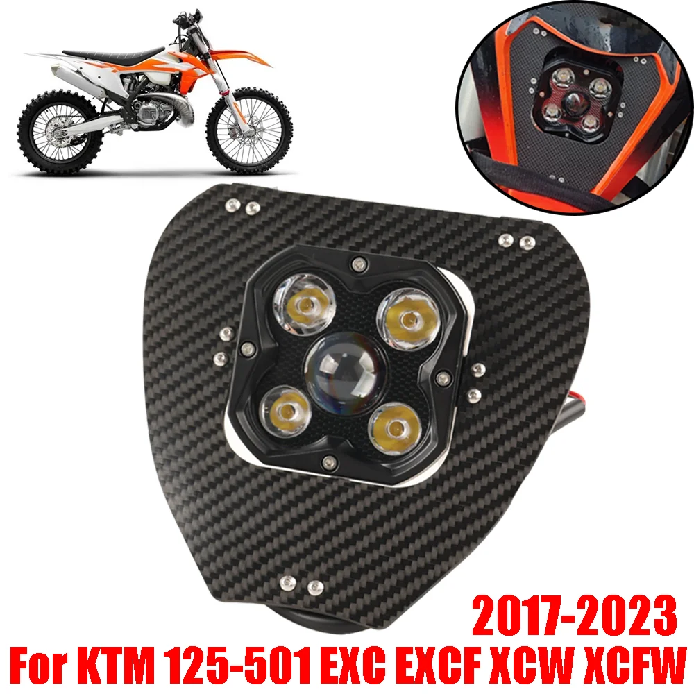 For KTM EXC 450 300 250 150 EXCF 350 XCW 300 XCF-W 2017 - 2023 Motorcycle Accessories LED Carbon Fiber Lamp Headlight Head Light