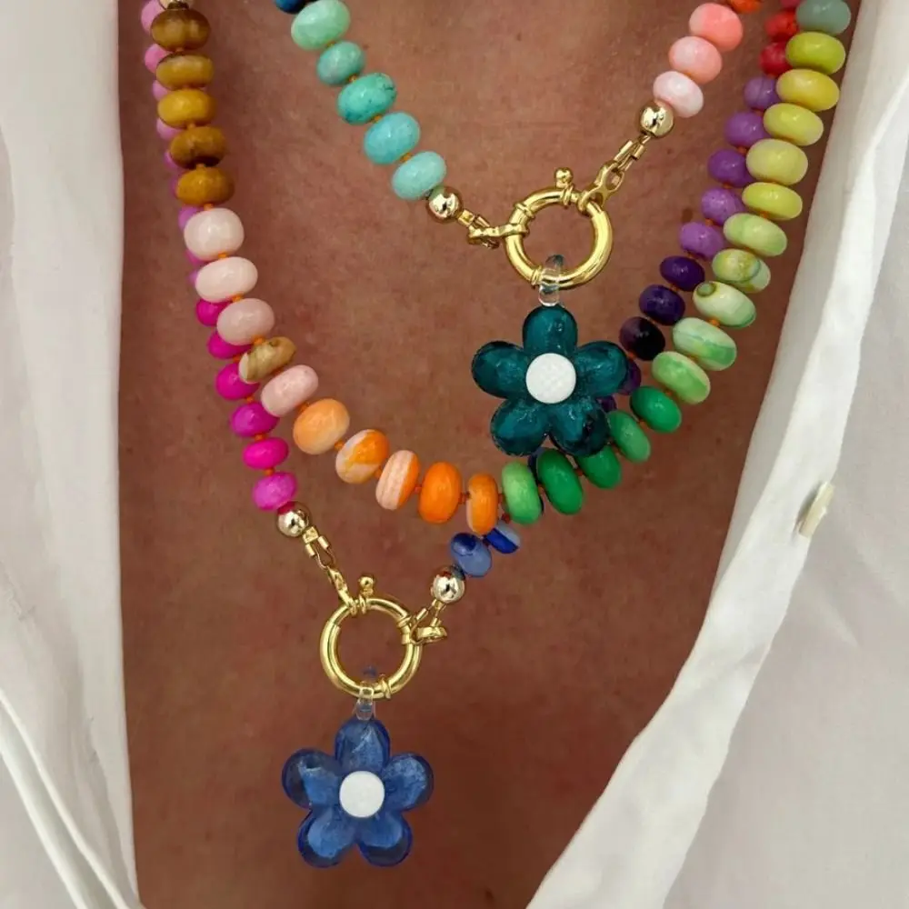 Creative Bohemia Flower Necklace Charms Jewelry Handmade Floral Chain Choker Colorful Beads Pendant Necklace Sea Beach