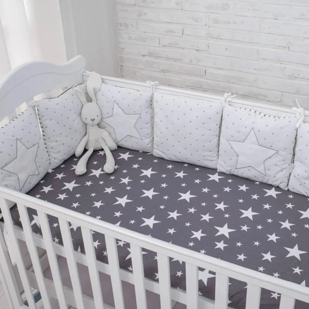 6 Pcs Baby Bed Bumper Cute Animal Star Pattern Crib Bumper Infant Cot Portector For Newborn Baby Bedding Set Pillow Soft Cushion