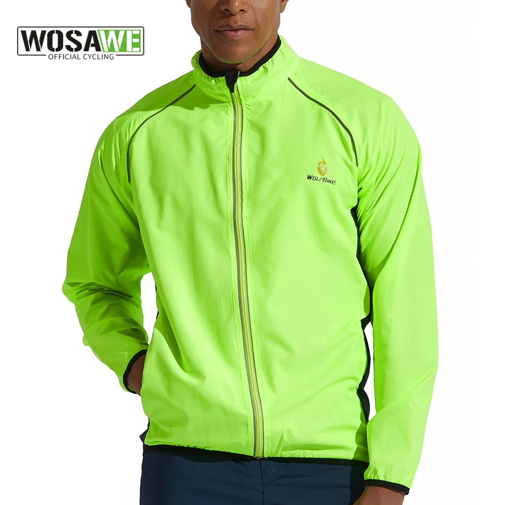 WOSAWE Men Windproof Water-repellent Reflective Cycling Jacket MTB Bicycle Long Sleeve Windbreaker Bike Coat Jersey