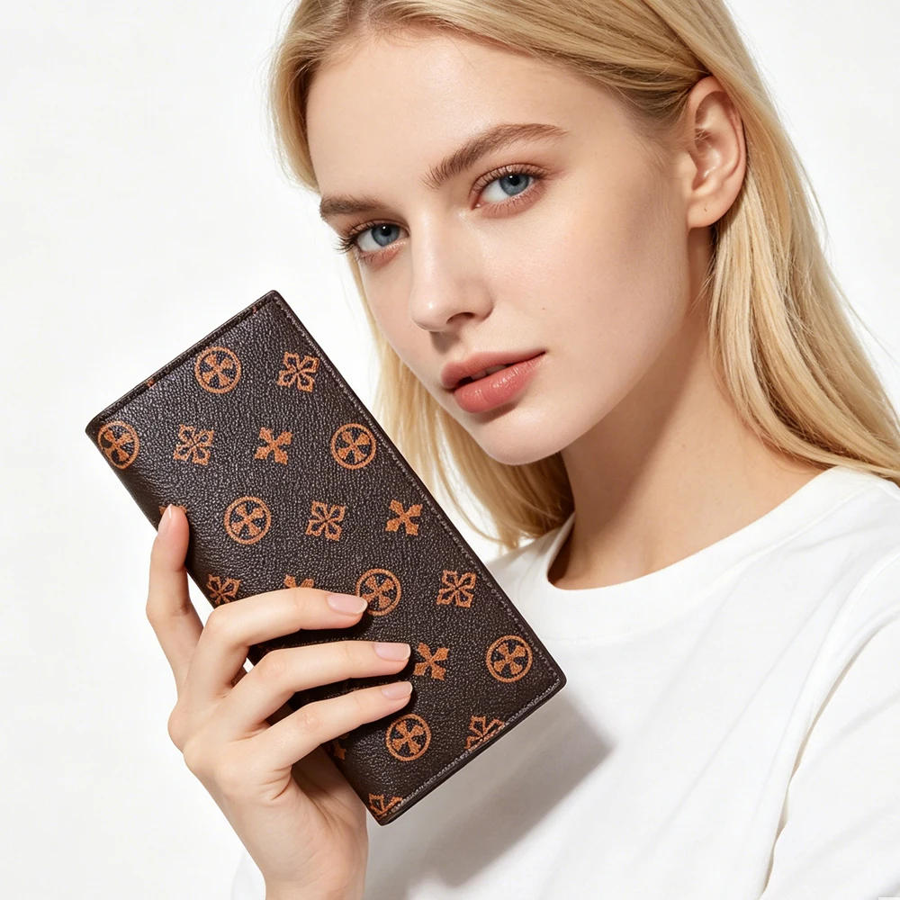 1 pièce - Portefeuille long pour femme Baellerry grande capacité, portefeuille en cuir PU imprimé vintage, 10 emplacements pour cartes + poche à monnaie zippée, portefeuille professionnel tendance