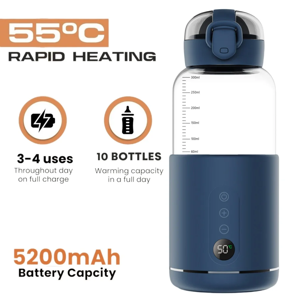 تدفئة زجاجات الأطفال المحمولة القابلة لإعادة الشحن 37-55 ℃   تسخين سريع وإزالة الجليد لمياه الحليب، سخانات زجاجات كهربائية لاسلكية للسفر
